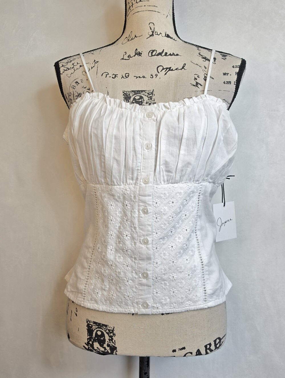 NWT Japna White Eyelet Lace Corset Tank Top Bustier Cami L